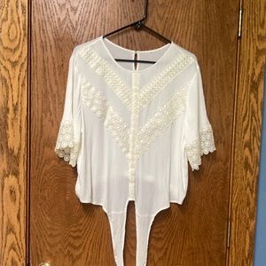 Ecru Lace & Gauze Romantic Tie Top